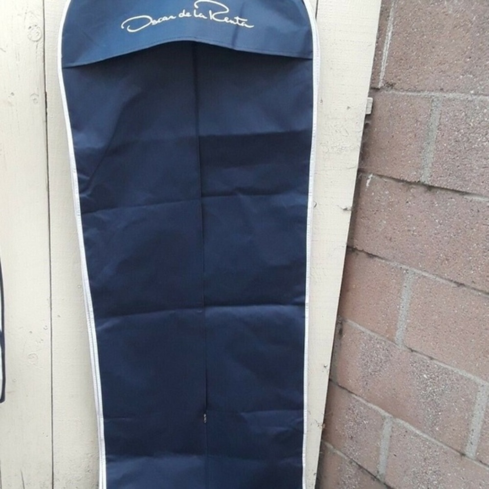 2 Oscar De La Renta Navy Travel garment bag 71" & 52" + Red Tan Vanity bag New - Picture 3 of 7